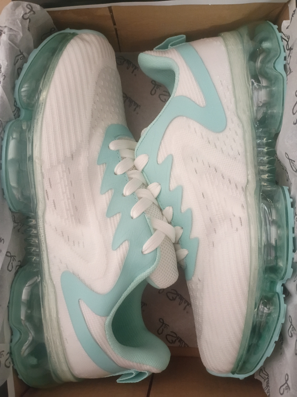 Women's White and Mint Air-Cushion Sneakers